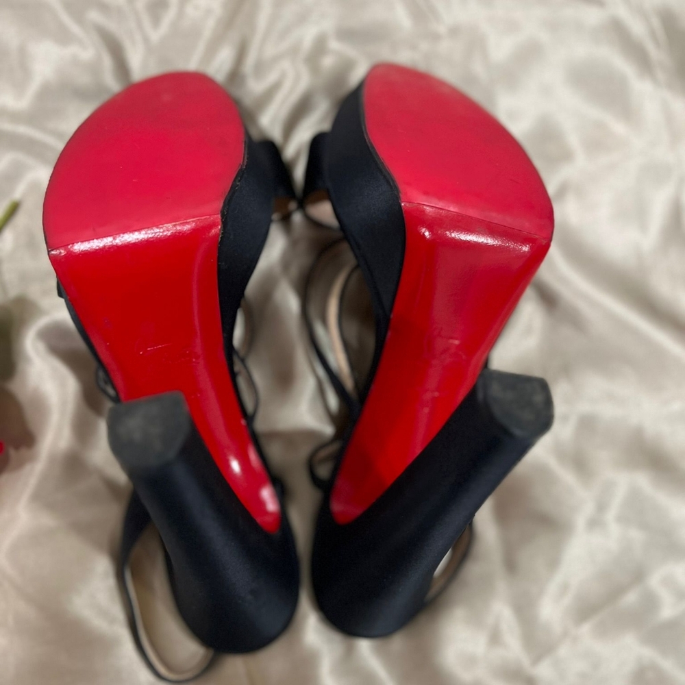 Christian Louboutin Satin Bow Slingback Platform Heels - Picture 11 of 12